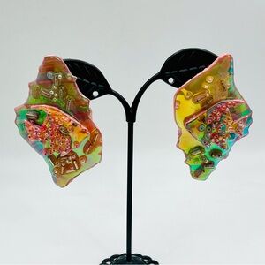 Handcrafted Holographic Shell Shaped and Angel Fish Statement Pierced Earrings